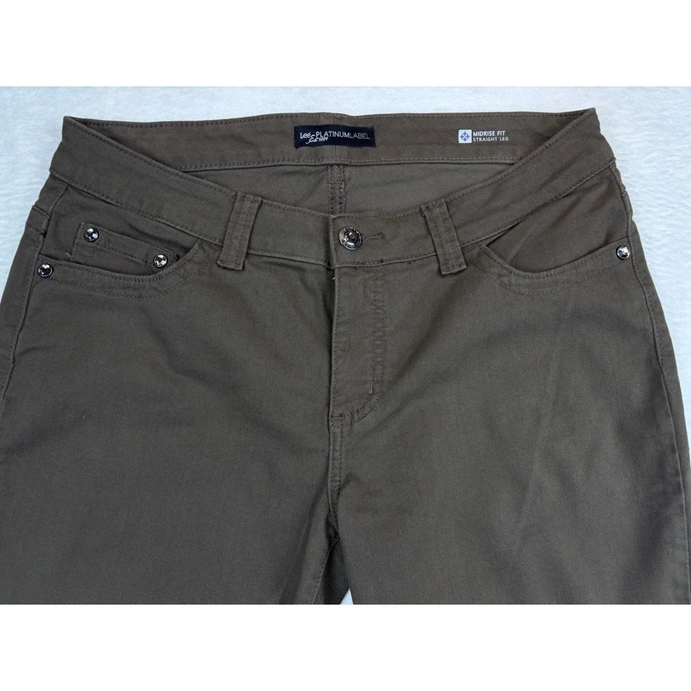 Lee Platinum Label Womens Midrise Brown BackPocket Embroidered Sz 12 Rhinestones - Picture 2 of 9
